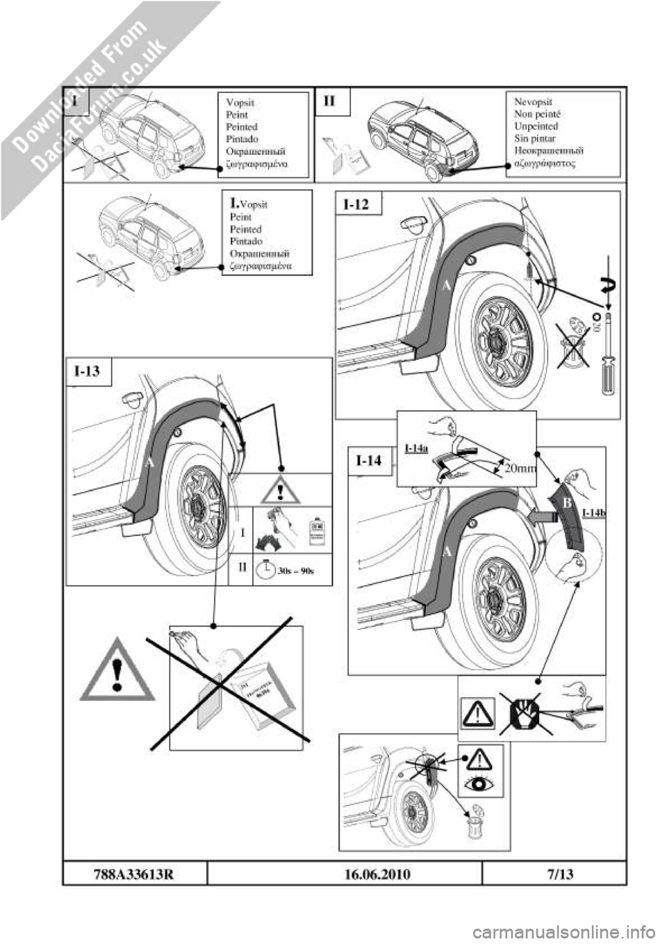 DACIA DUSTER 2010 1.G Wheelarch Mouldings Fitting Guide Owners Guide 