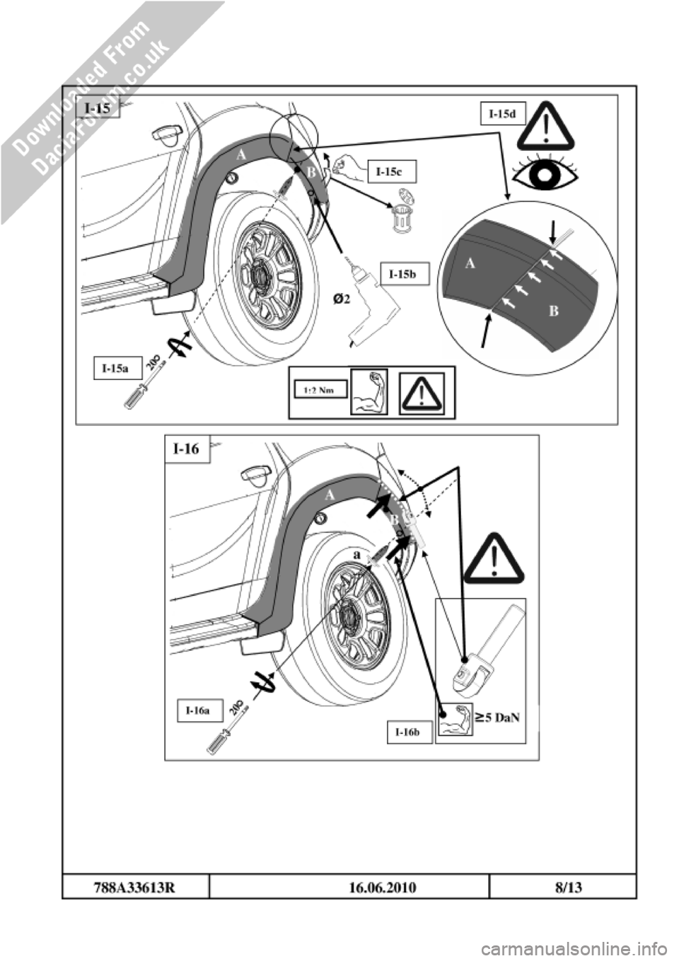 DACIA DUSTER 2010 1.G Wheelarch Mouldings Fitting Guide Owners Guide 