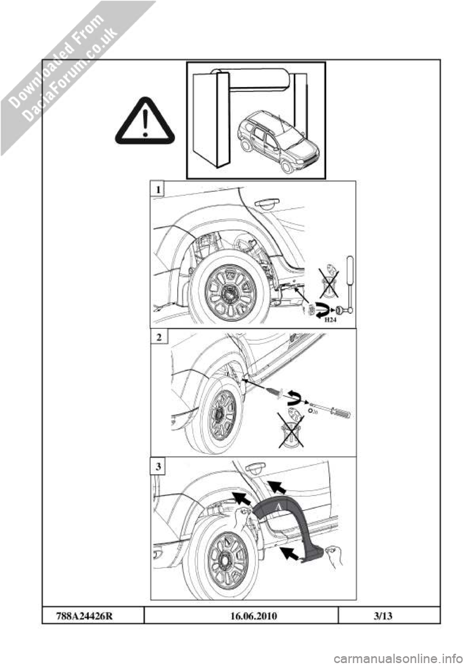 DACIA DUSTER 2010 1.G Wheelarch Mouldings Fitting Guide Owners Guide 