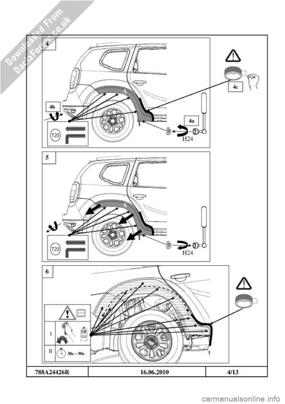 DACIA DUSTER 2010 1.G Wheelarch Mouldings Fitting Guide Owners Guide 