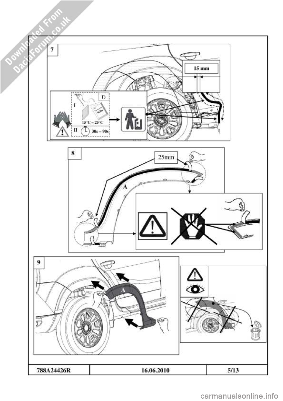 DACIA DUSTER 2010 1.G Wheelarch Mouldings Fitting Guide Owners Guide 