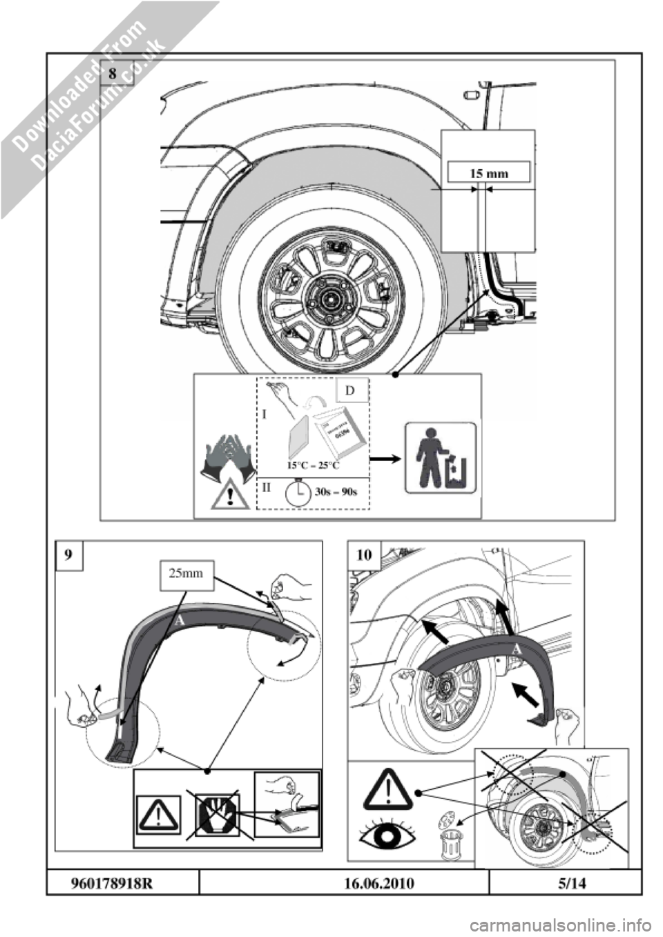 DACIA DUSTER 2010 1.G Wheelarch Mouldings Fitting Guide Workshop Manual 