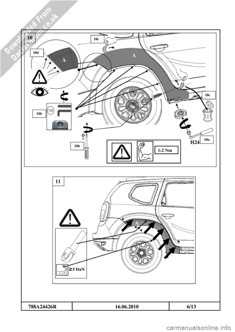DACIA DUSTER 2010 1.G Wheelarch Mouldings Fitting Guide Service Manual 