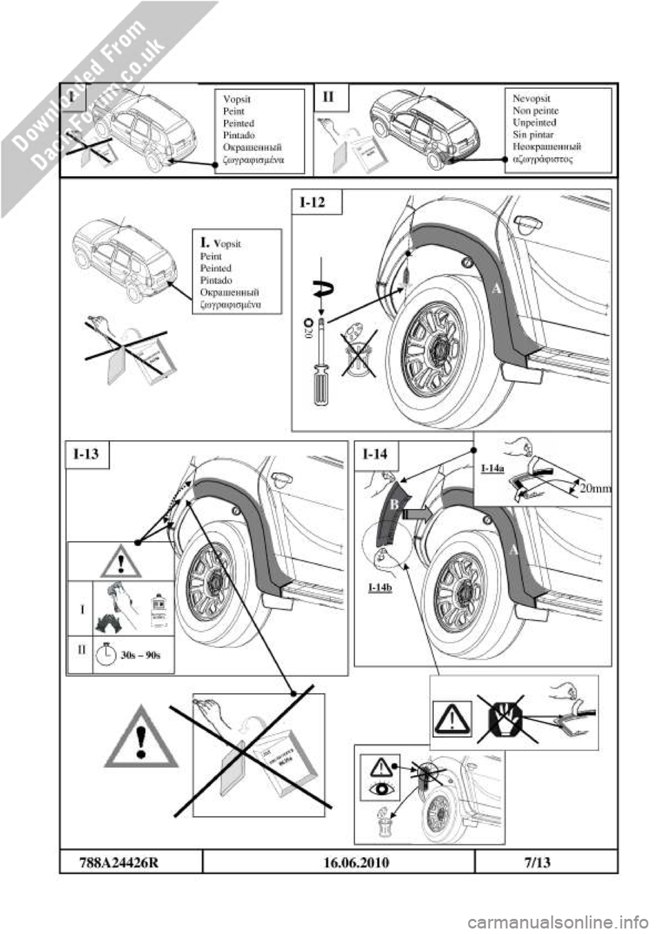 DACIA DUSTER 2010 1.G Wheelarch Mouldings Fitting Guide Service Manual 