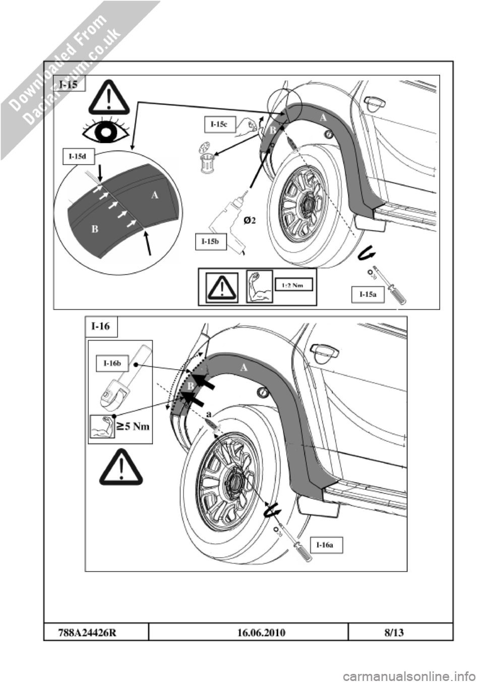 DACIA DUSTER 2010 1.G Wheelarch Mouldings Fitting Guide Service Manual DACIA DUSTER 2010 1.G Wheelarch Mouldings Fitting Guide Service Manual