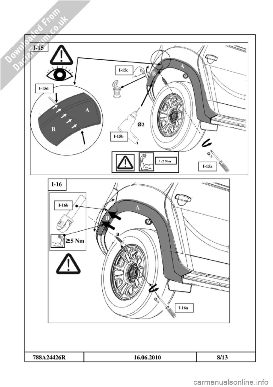 DACIA DUSTER 2010 1.G Wheelarch Mouldings Fitting Guide Service Manual 