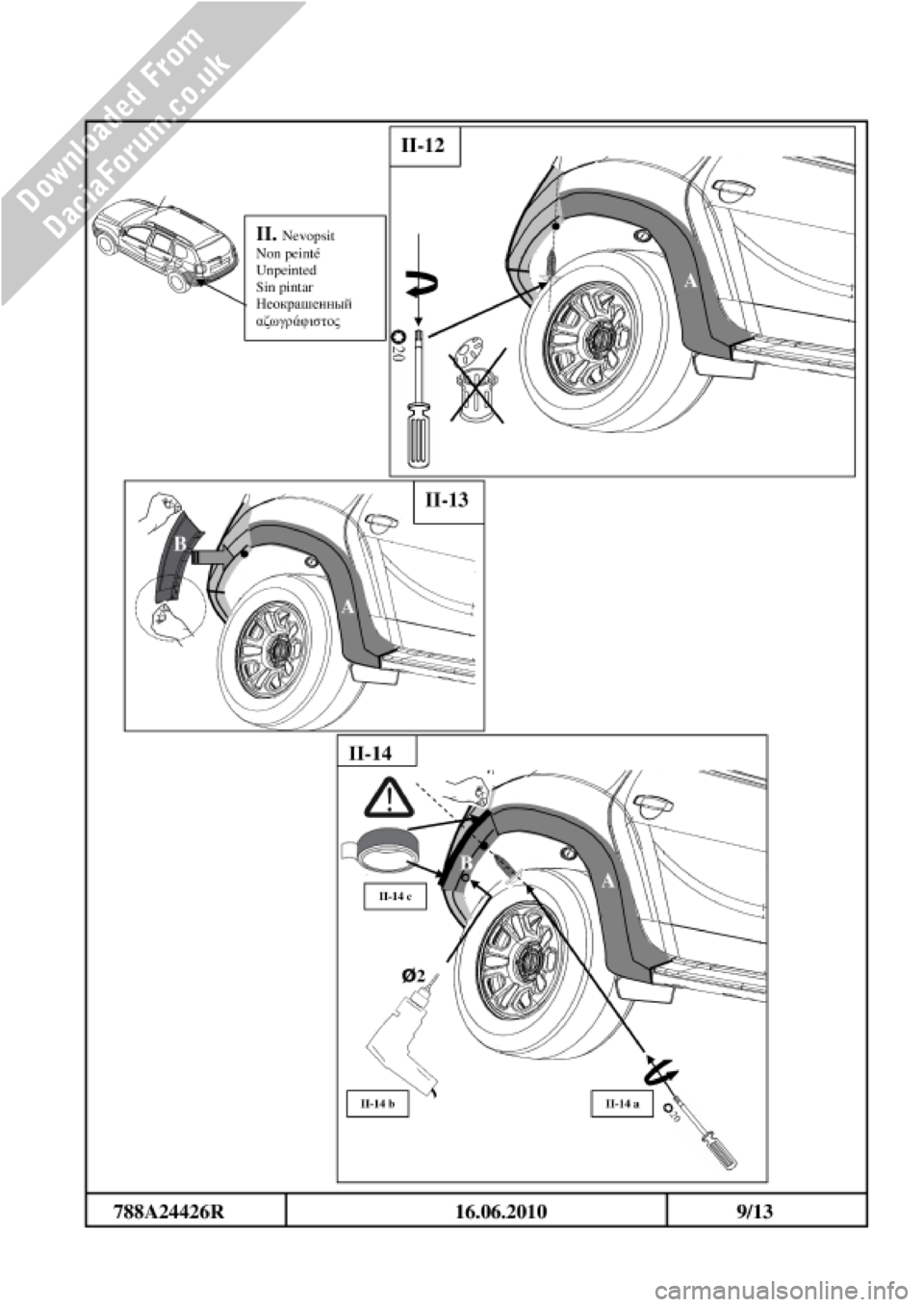 DACIA DUSTER 2010 1.G Wheelarch Mouldings Fitting Guide Service Manual 