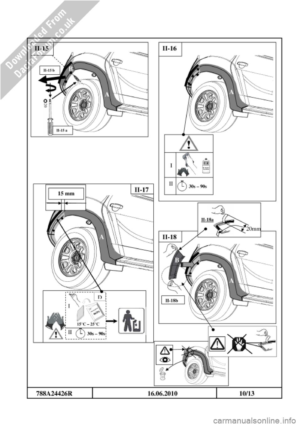 DACIA DUSTER 2010 1.G Wheelarch Mouldings Fitting Guide Service Manual 