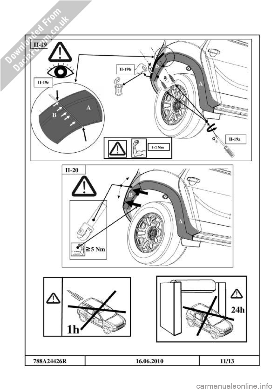 DACIA DUSTER 2010 1.G Wheelarch Mouldings Fitting Guide Service Manual 