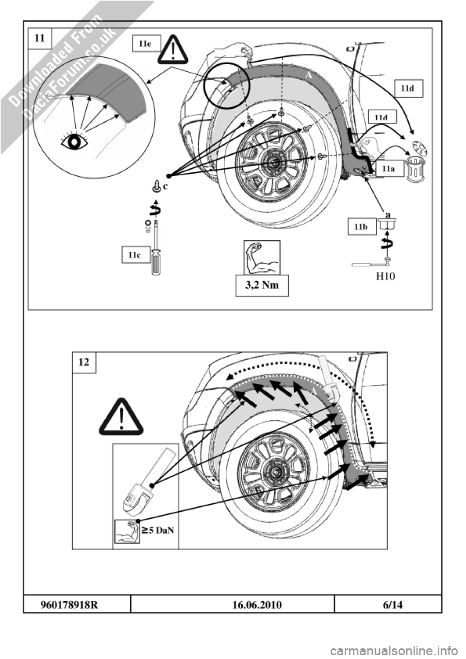 DACIA DUSTER 2010 1.G Wheelarch Mouldings Fitting Guide Workshop Manual 