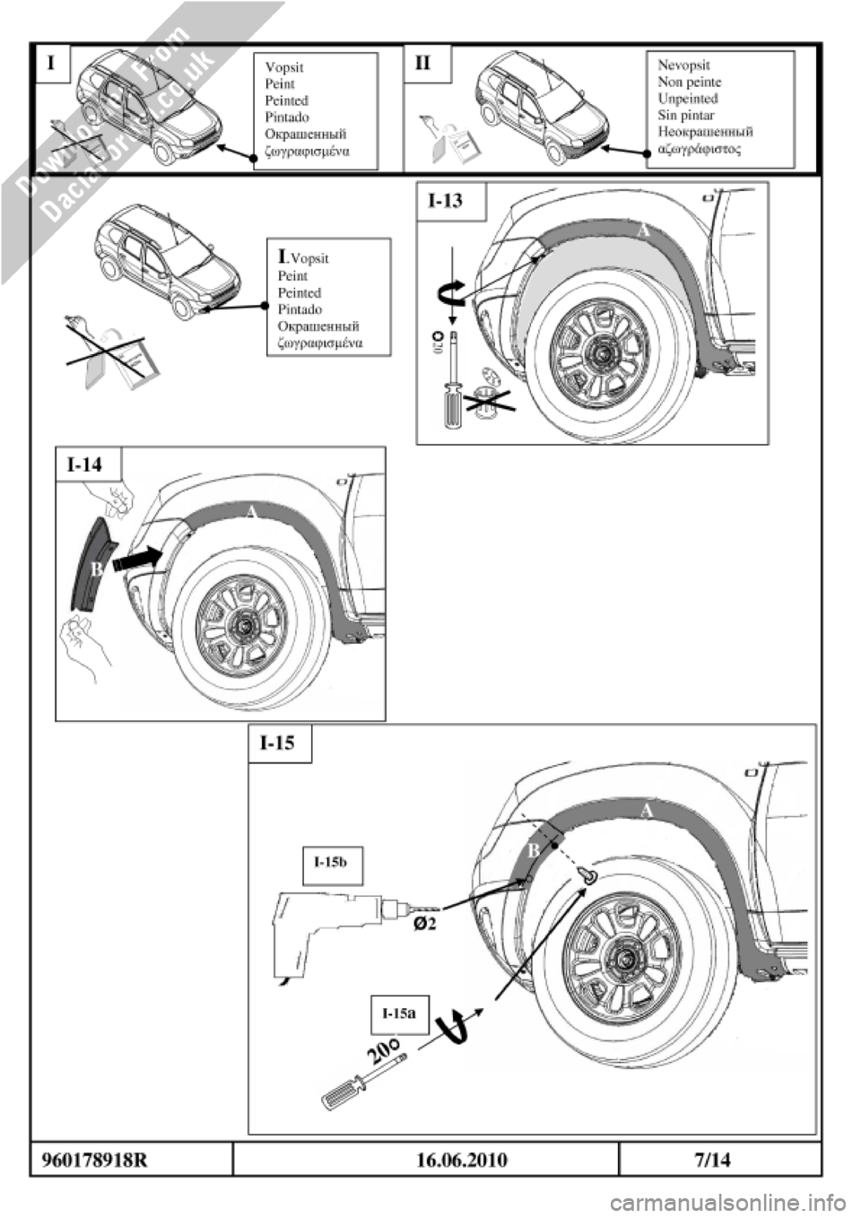 DACIA DUSTER 2010 1.G Wheelarch Mouldings Fitting Guide Workshop Manual 