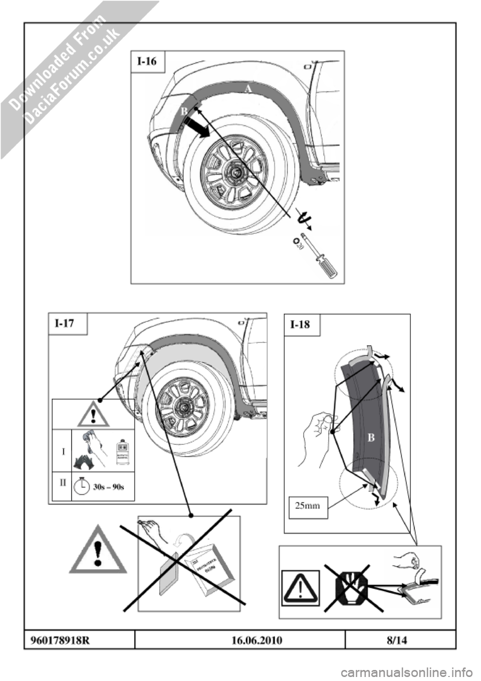 DACIA DUSTER 2010 1.G Wheelarch Mouldings Fitting Guide Workshop Manual DACIA DUSTER 2010 1.G Wheelarch Mouldings Fitting Guide Workshop Manual