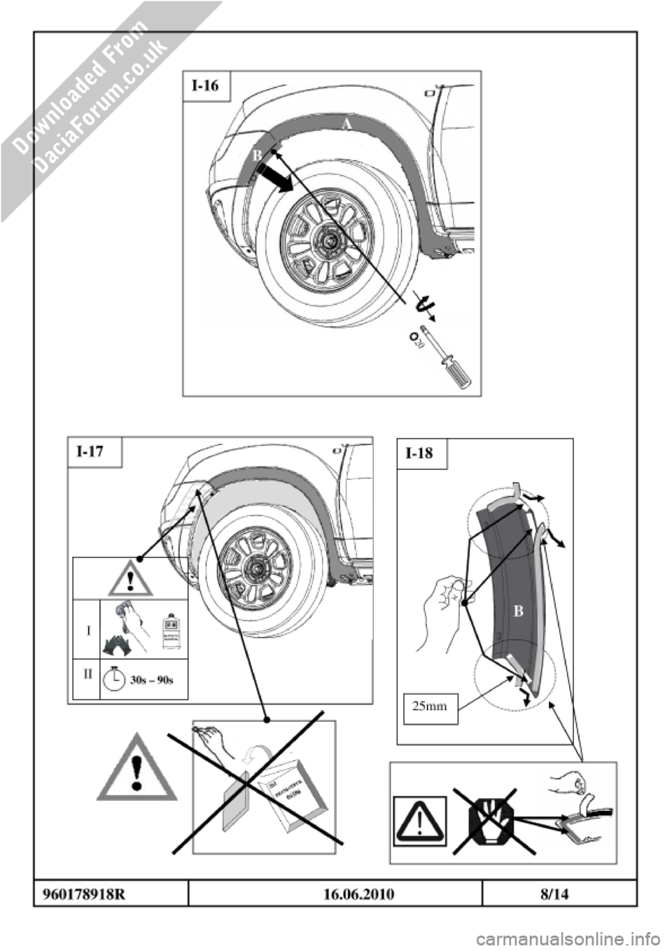 DACIA DUSTER 2010 1.G Wheelarch Mouldings Fitting Guide Workshop Manual 