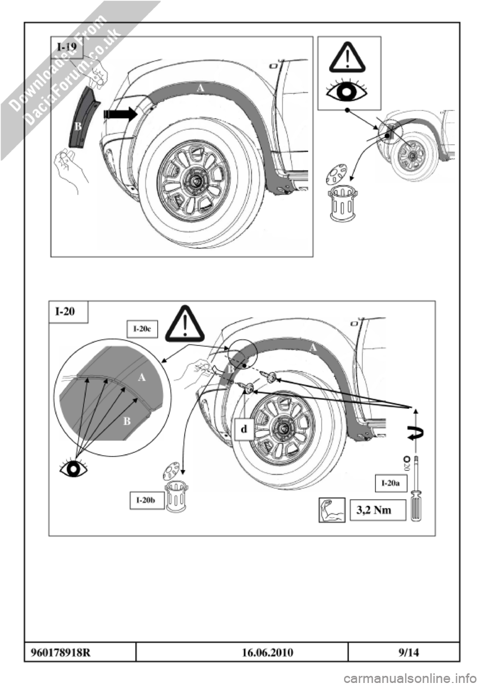 DACIA DUSTER 2010 1.G Wheelarch Mouldings Fitting Guide Workshop Manual 