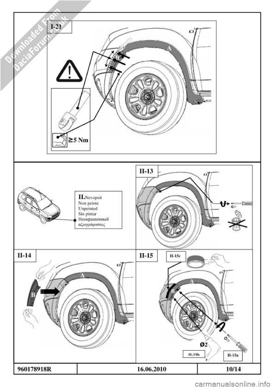 DACIA DUSTER 2010 1.G Wheelarch Mouldings Fitting Guide Workshop Manual 