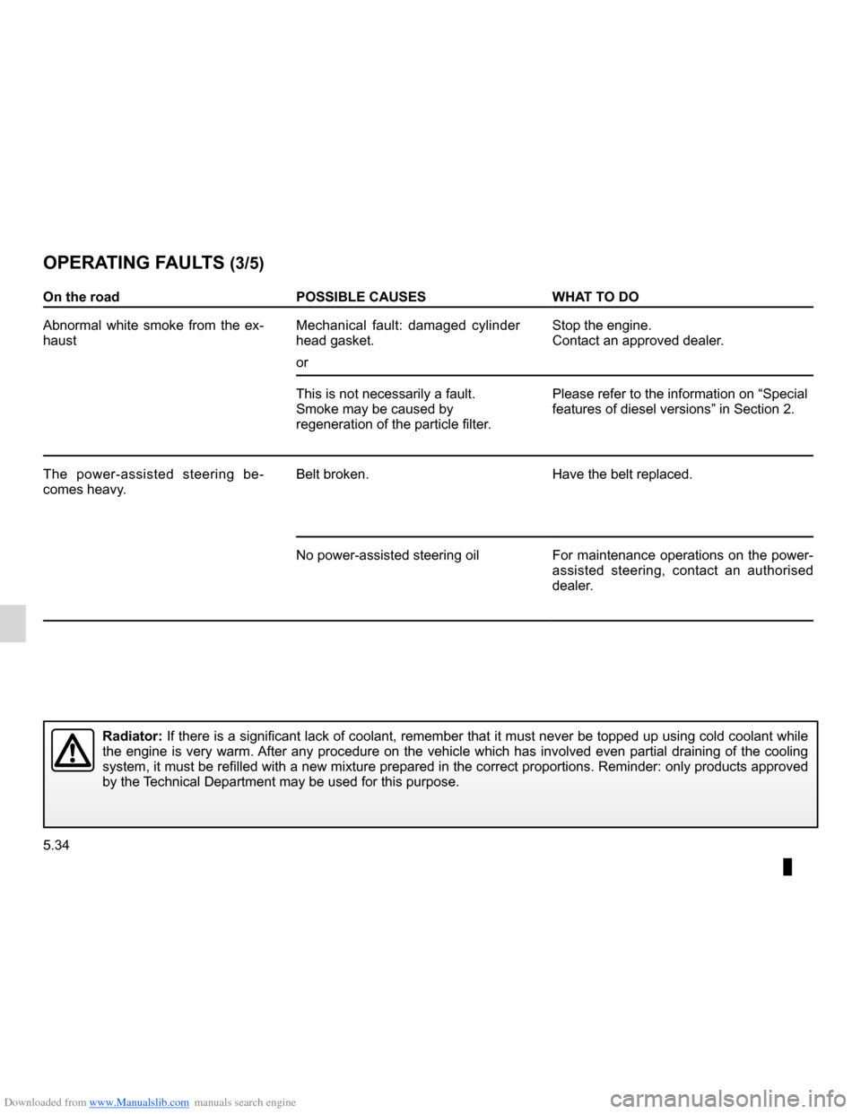 DACIA LODGY 2012 1.G Owners Manual Downloaded from www.Manualslib.com manuals search engine 5.34
ENG_UD28684_2
Anomalies de fonctionnement (X92 - Renault)
ENG_NU_975-3_X92_Dacia_5
Jaune NoirNoir texte
oPERATING FAUl Ts (3/5)
on the roa