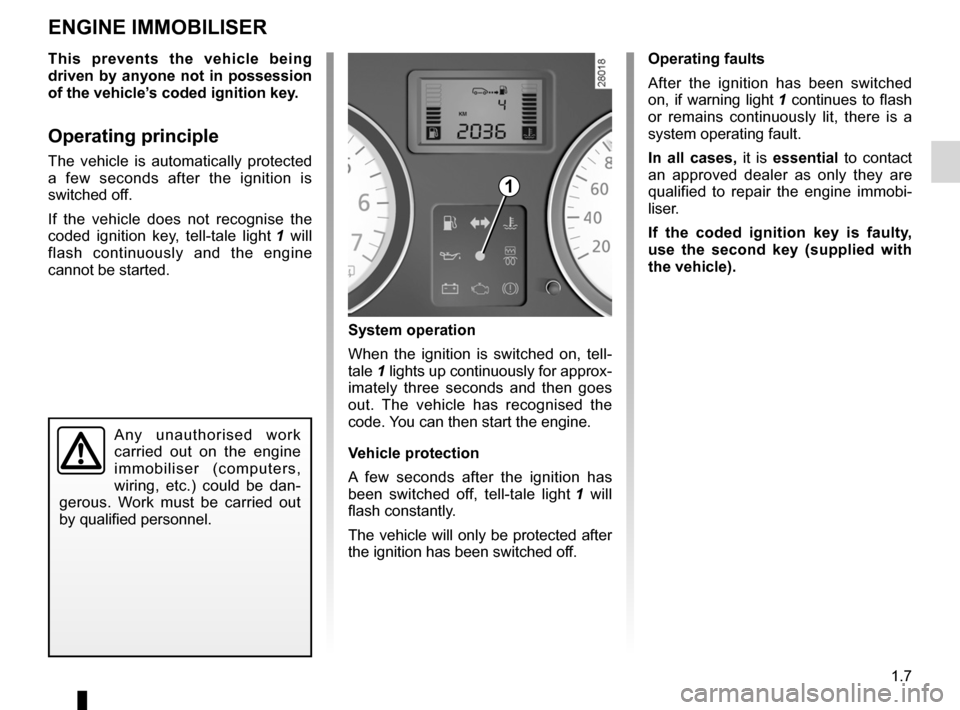 DACIA SANDERO 2012 1.G Owners Manual engine immobiliser................................(up to the end of the DU)
engine immobiliser................................ (up to the end of the DU)
1.7
ENG_UD18225_4
Système antidémarrage (B90 