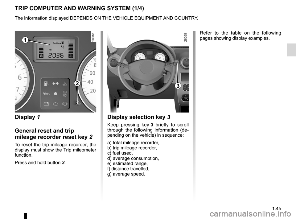 DACIA SANDERO 2012 1.G Owners Manual control instruments ............................... (up to the end of the DU)
trip computer and warning system ........(up to the end of the DU)
warning lights ........................................