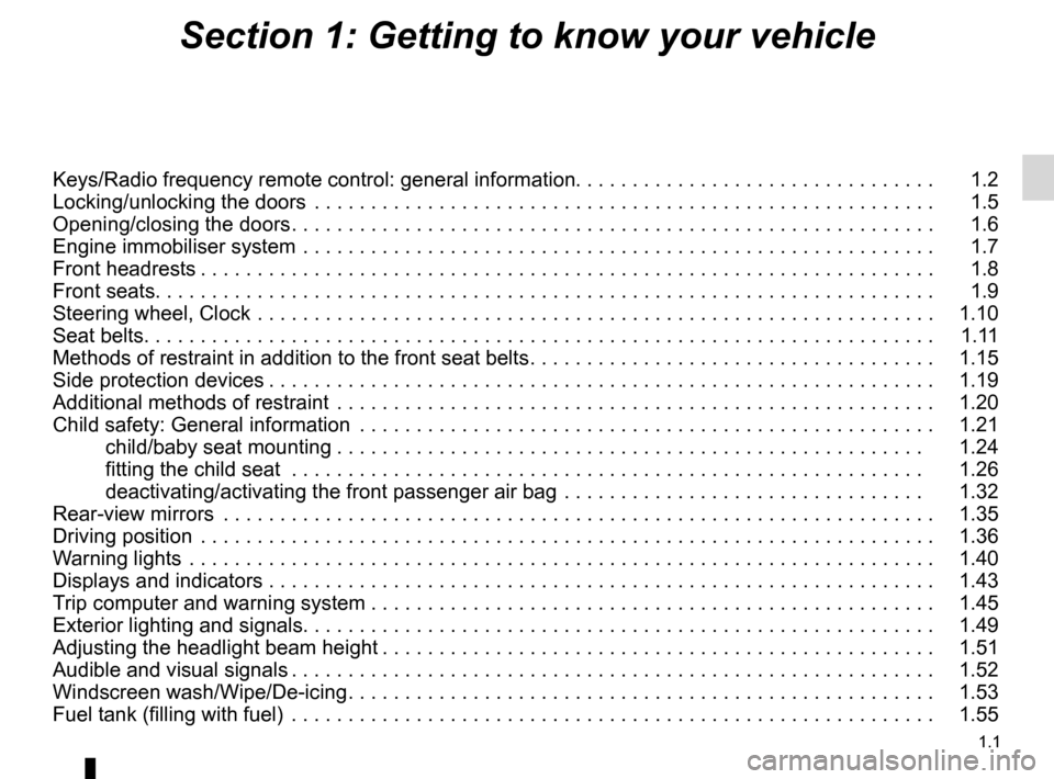 DACIA SANDERO 2012 1.G Owners Manual 1.1
ENG_UD25171_11
Sommaire 1 (B90 - Dacia)
ENG_NU_817-9_B90_Dacia_1
Section 1: Getting to know your vehicle
Keys/Radio frequency remote control: general information . . . . . . . . . . . . . . . . . 