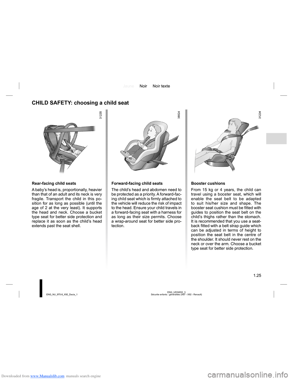 DACIA LODGY 2013 1.G Owners Manual Downloaded from www.Manualslib.com manuals search engine JauneNoir Noir texte
1.25
ENG_UD34832_3
Sécurite enfants : généralités (X67 - X92 - Renault) ENG_NU_975-8_X92_Dacia_1
Booster cushions
From DACIA LODGY 2013 1.G Owners Manual Downloaded from www.Manualslib.com manuals search engine JauneNoir Noir texte
1.25
ENG_UD34832_3
Sécurite enfants : généralités (X67 - X92 - Renault) ENG_NU_975-8_X92_Dacia_1
Booster cushions
From