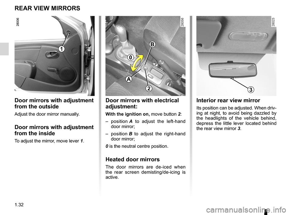 DACIA SANDERO 2013 2.G Owners Guide 
rear view mirrors ...................................(up to the end of the DU)
1.32
ENG_UD5556_1Rétroviseurs (B90 - Dacia)ENG_NU_817-2_NU_Dacia_1
Rétroviseurs
REAR vIEw MIRRORS
Door mirrors with ad