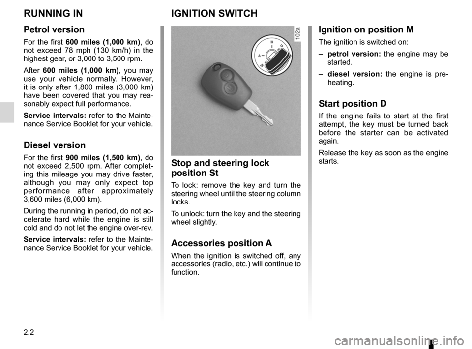 DACIA SANDERO 2013 2.G Owners Manual 
running in ...............................................................(current page)ignition switch  ........................................................(current page)engine immobiliser (swit