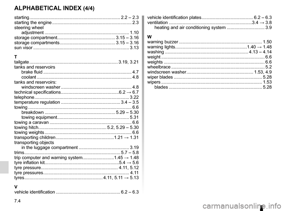 DACIA SANDERO STEPWAY 2016 2.G Owners Manual 7.4
FRA_UD26899_12
Index (B90 - Dacia)
ENG_NU_817-10_B90_Dacia_7
AlphAbeticAl index (4/4)
starting ........................................................................\
2.2 – 2.3
starting t DACIA SANDERO STEPWAY 2016 2.G Owners Manual 7.4
FRA_UD26899_12
Index (B90 - Dacia)
ENG_NU_817-10_B90_Dacia_7
AlphAbeticAl index (4/4)
starting ........................................................................\
2.2 – 2.3
starting t