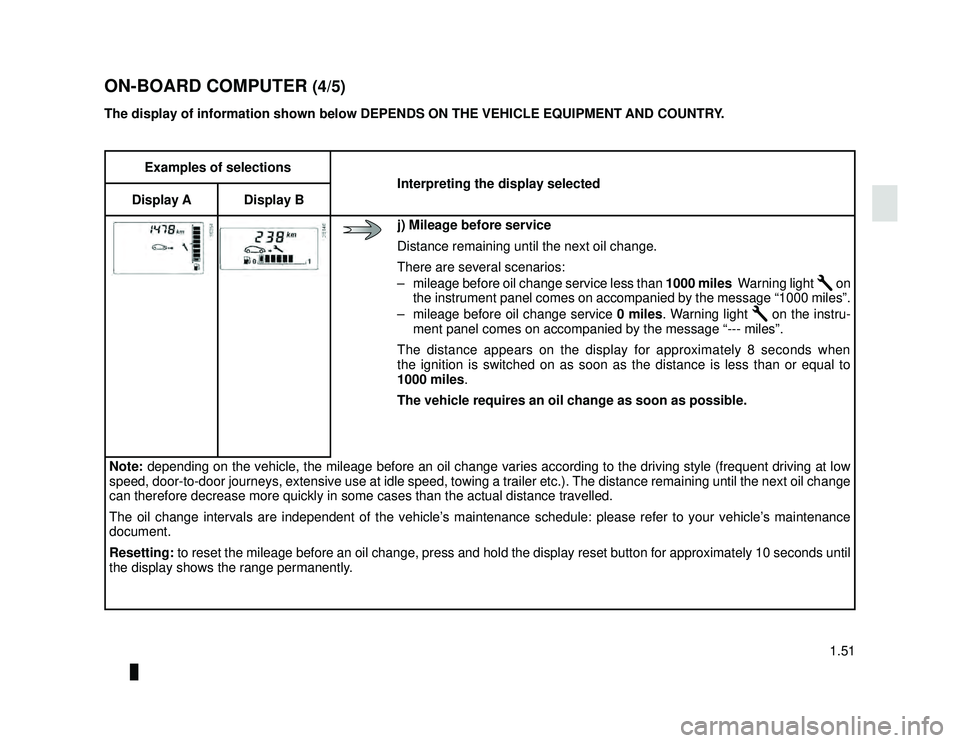 DACIA LODGY 2018  Owners Manual JauneNoir Noir texte
1.51
ENG_UD34872_4
Ordinateur de bord (X92 - Renault)
ENG_NU_975-6_X92_Dacia_1
Examples of selections
Interpreting the display selected
Display A Display B
j) Mileage before servi