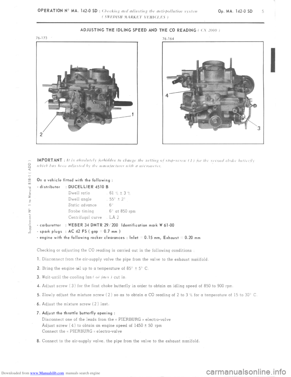 Citroen CX 1979 1.G Workshop Manual Downloaded from www.Manualslib.com manuals search engine OPERATION No MA. 142-O SD : (i ‘CC ,ii:: md nr/;,,sfinji //I<, “~,ti.pOlllLliol, .S,Sl~l,,  k’ 
c s 11’1:/~12/1 ,\lAHKli’/ “,iH,(.,