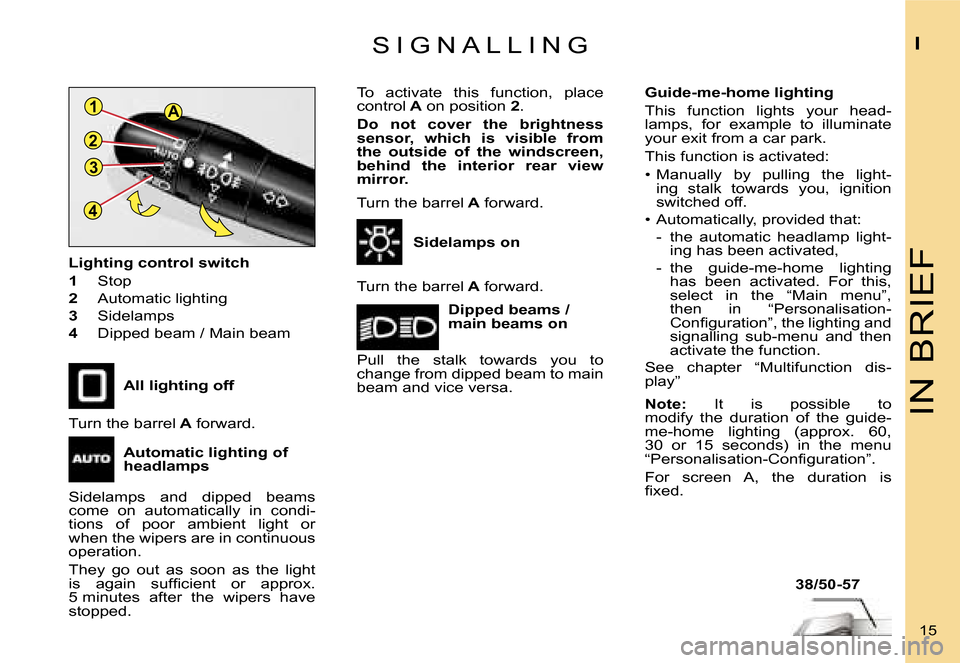 Citroen C4 RHD 2006.5 1.G User Guide �4�3
�A
�2 �1
�I�N� �B�R�I�E�F
�I
�1�5� 
�S �I �G �N �A �L �L �I �N �G
�A�l�l� �l�i�g�h�t�i�n�g� �o�f�f
�L�i�g�h�t�i�n�g� �c�o�n�t�r�o�l� �s�w�i�t�c�h 
�1
�  �S�t�o�p
�2 �  �A�u�t�o�m�a�t�i�c� �l�i�g�