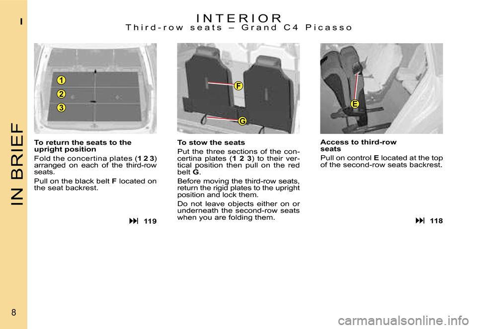 Citroen C4 PICASSO DAG 2007.5 1.G Owners Manual �1
�2
�3
�G
�F
�E
�I�N� �B�R�I�E�F
�I
�8
�I �N �T �E �R �I �O �R�T �h �i �r �d �- �r �o �w �  �s �e �a �t �s �  �– �  �G �r �a �n �d �  �C �4 �  �P �i �c �a �s �s �o� 
�T�o� �r�e�t�u�r�n� �t�h�e� �s