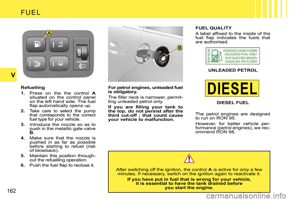 Citroen C4 PICASSO 2007.5 1.G Owners Manual �D�I�E�S�E�L
�A
�B
�1�6�2
�V
�R�e�f�u�e�l�l�i�n�g 
�1�.�  �P�r�e�s�s�  �o�n�  �t�h�e�  �t�h�e�  �c�o�n�t�r�o�l�  �A� 
�s�i�t�u�a�t�e�d�  �o�n�  �t�h�e�  �c�o�n�t�r�o�l�  �p�a�n�e�l�  
�o�n� �t�h�e� �l