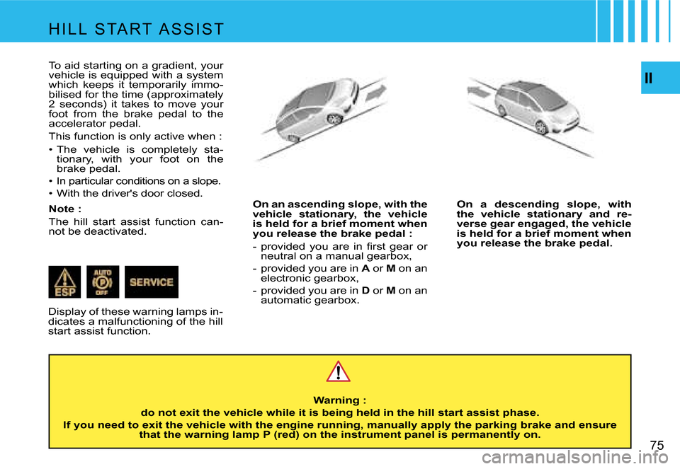 Citroen C4 PICASSO 2007.5 1.G Manual PDF �I�I
�7�5
�T�o� �a�i�d� �s�t�a�r�t�i�n�g� �o�n� �a� �g�r�a�d�i�e�n�t�,� �y�o�u�r�  
�v�e�h�i�c�l�e� �i�s� �e�q�u�i�p�p�e�d� �w�i�t�h� �a� �s�y�s�t�e�m� 
�w�h�i�c�h�  �k�e�e�p�s�  �i�t�  �t�e�m�p�o�r�a