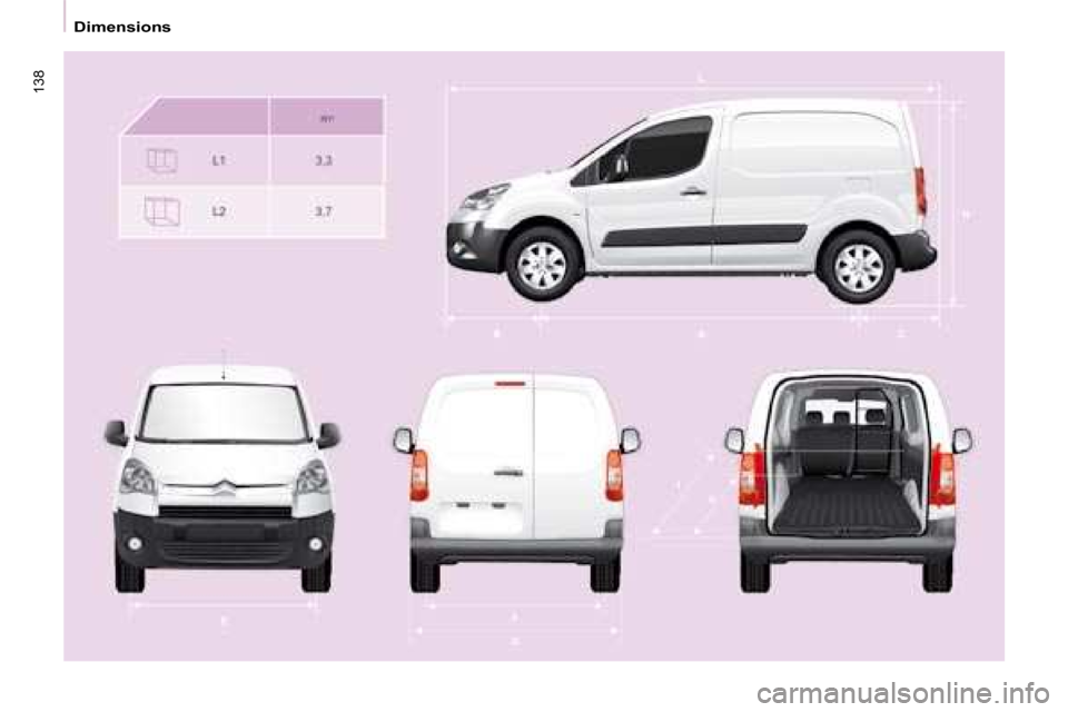 Citroen BERLINGO 2008.5 2.G Owners Manual 138
   Dimensions     