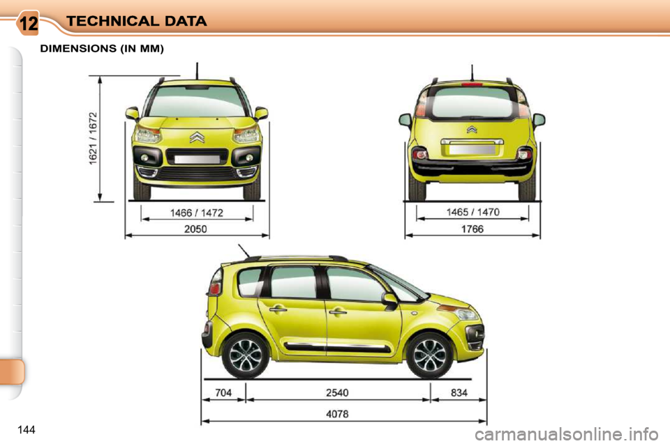 Citroen C3 PICASSO DAG 2008.5 1.G Owners Manual 144
     DIMENSIONS (IN MM)       