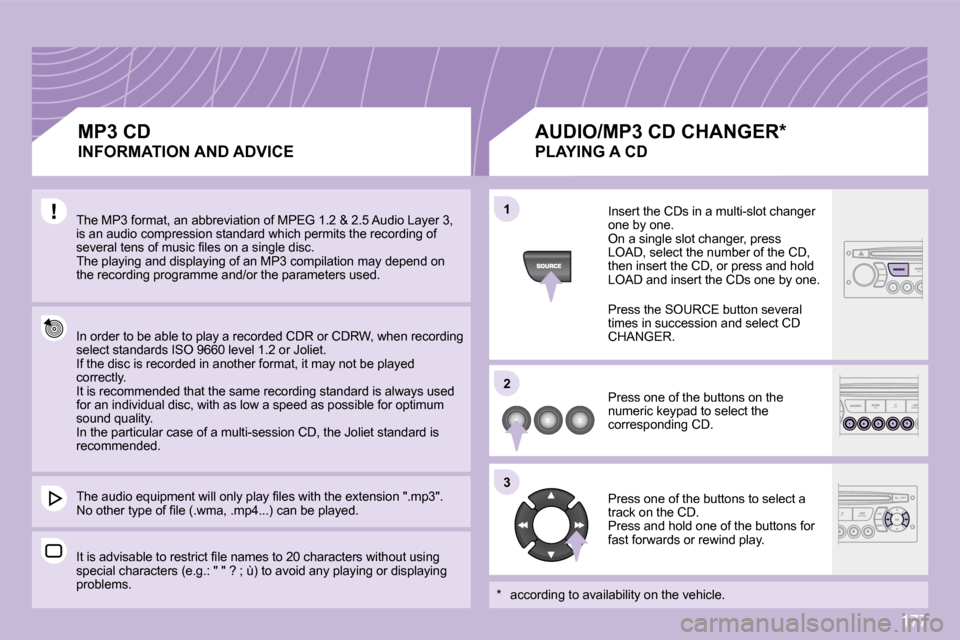 Citroen C3 PICASSO DAG 2008.5 1.G Owners Manual 177
�1�1
�2�2
�3�3
� �T�h�e� �M�P�3� �f�o�r�m�a�t�,� �a�n� �a�b�b�r�e�v�i�a�t�i�o�n� �o�f� �M�P�E�G� �1�.�2� �&� �2�.�5� �A�u�d�i�o� �L�a�y�e�r� �3�,� �i�s� �a�n� �a�u�d�i�o� �c�o�m�p�r�e�s�s�i�o�n� �
