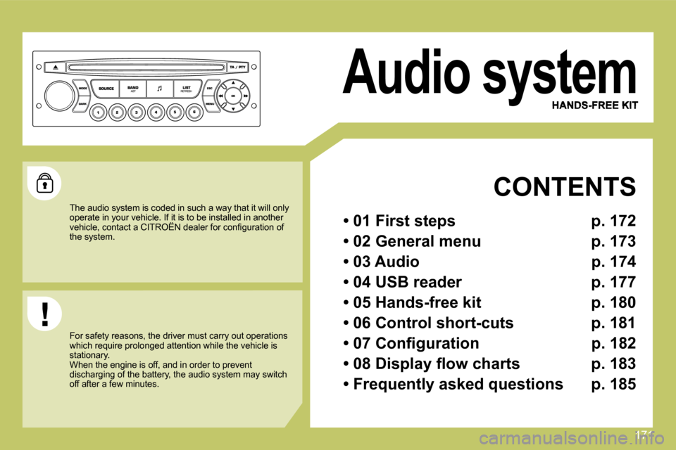 Citroen C4 DAG 2008.5 1.G Owners Manual 171
     Audio system 
   CONTENTS 
  