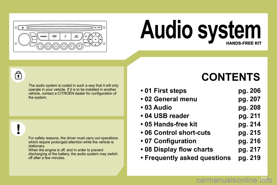 Citroen C4 PICASSO 2008.5 1.G Owners Manual 205
     Audio system 
 CONTENTS 
  