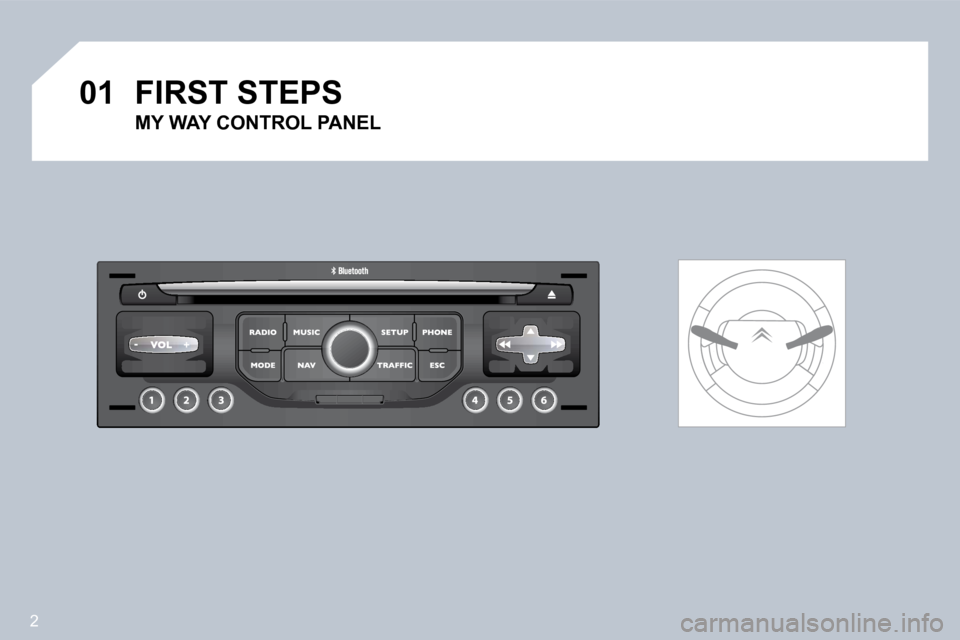 Citroen C5 DAG 2008.5 (RD/TD) / 2.G Owners Manual 2
�0�1�F�I�R�S�T� �S�T�E�P�S� 
  MY WAY CONTROL PANEL      