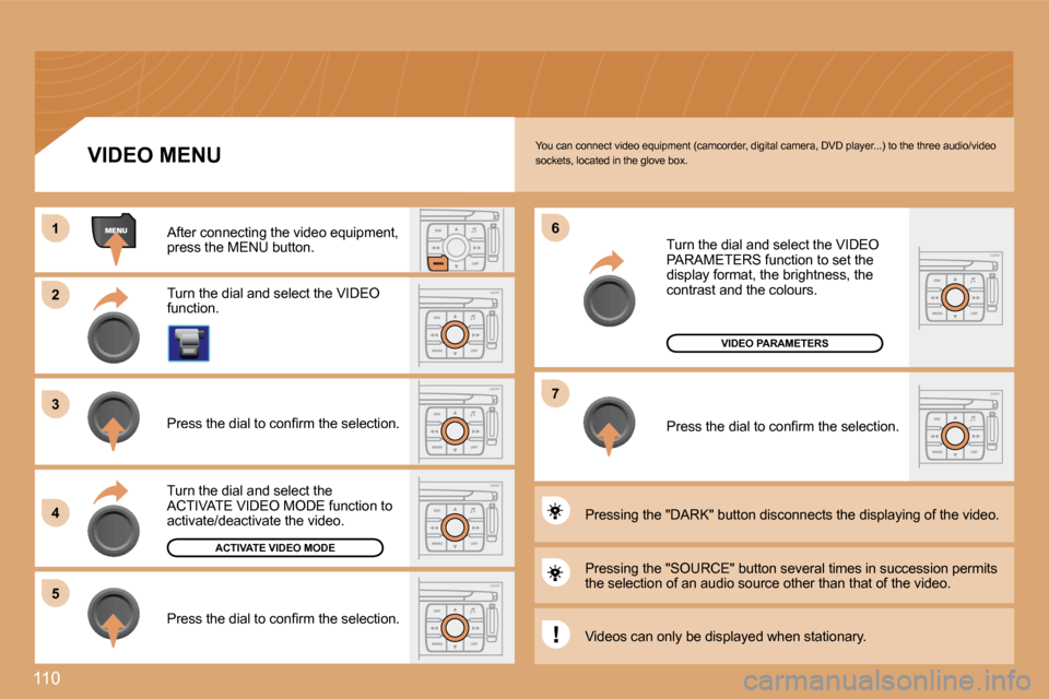Citroen C8 2008.5 1.G Owners Manual 110
11
�2�2
�3�3
�4�4
�5�5
�6�6
�7�7
�A�C�T�I�V�A�T�E� �V�I�D�E�O� �M�O�D�E
�V�I�D�E�O� �P�A�R�A�M�E�T�E�R�S
� �Y�o�u� �c�a�n� �c�o�n�n�e�c�t� �v�i�d�e�o� �e�q�u�i�p�m�e�n�t� �(�c�a�m�c�o�r�d�e�r�,� �
