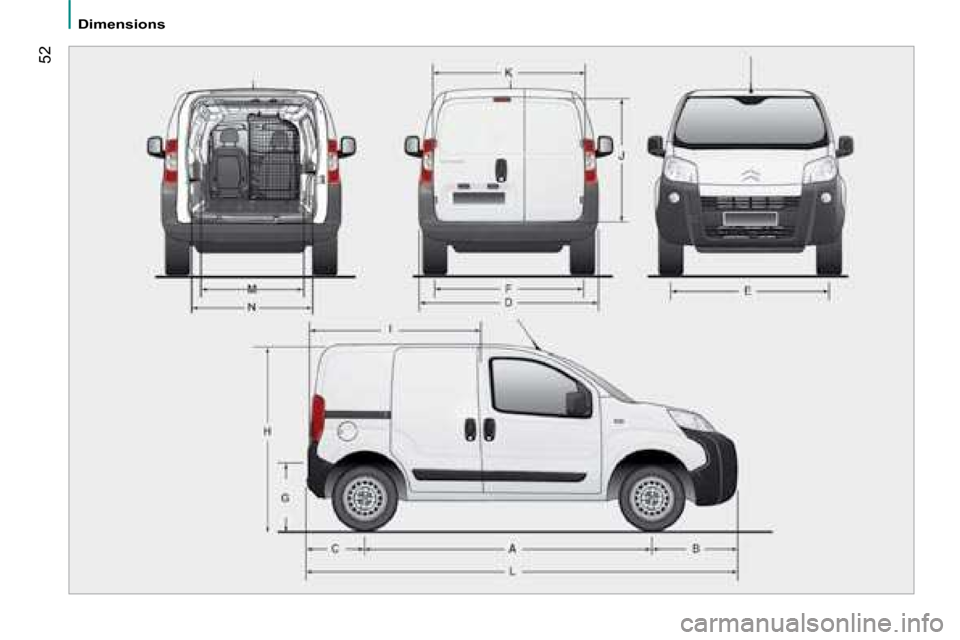 Citroen NEMO 2008.5 1.G Workshop Manual 52
   Dimensions     