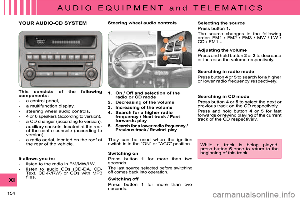 Citroen C CROSSER DAG 2008 1.G Owners Manual A U D I O   E Q U I P M E N T   a n d   T E L E M A T I C S
XI
154 
YOUR AUDIO-CD SYSTEM 
  
This  consists  of  the  following  
components:   
   -   a control panel,  
  -   a multifunction display