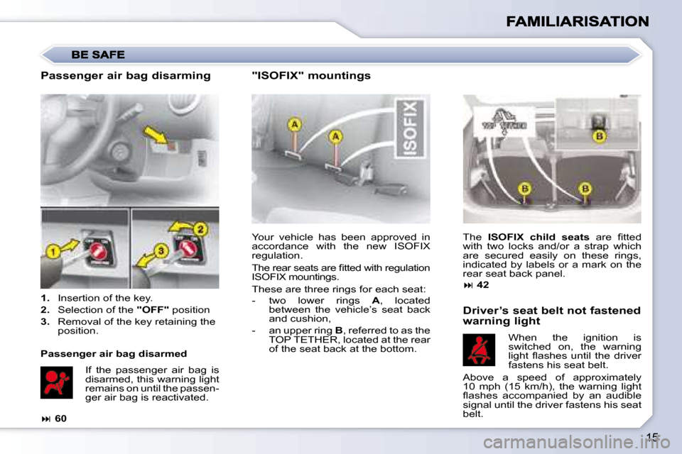 Citroen C1 2008 1.G User Guide 15
 Your  vehicle  has  been  approved  in  
accordance  with  the  new  ISOFIX 
regulation.  
� �T�h�e� �r�e�a�r� �s�e�a�t�s� �a�r�e� �ﬁ� �t�t�e�d� �w�i�t�h� �r�e�g�u�l�a�t�i�o�n�  
ISOFIX mounting