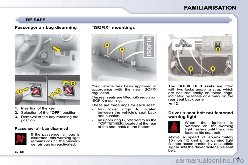 Citroen C1 2008 1.G Owners Manual 15
 Your  vehicle  has  been  approved  in  
accordance  with  the  new  ISOFIX 
regulation.  
� �T�h�e� �r�e�a�r� �s�e�a�t�s� �a�r�e� �ﬁ� �t�t�e�d� �w�i�t�h� �r�e�g�u�l�a�t�i�o�n�  
ISOFIX mounting