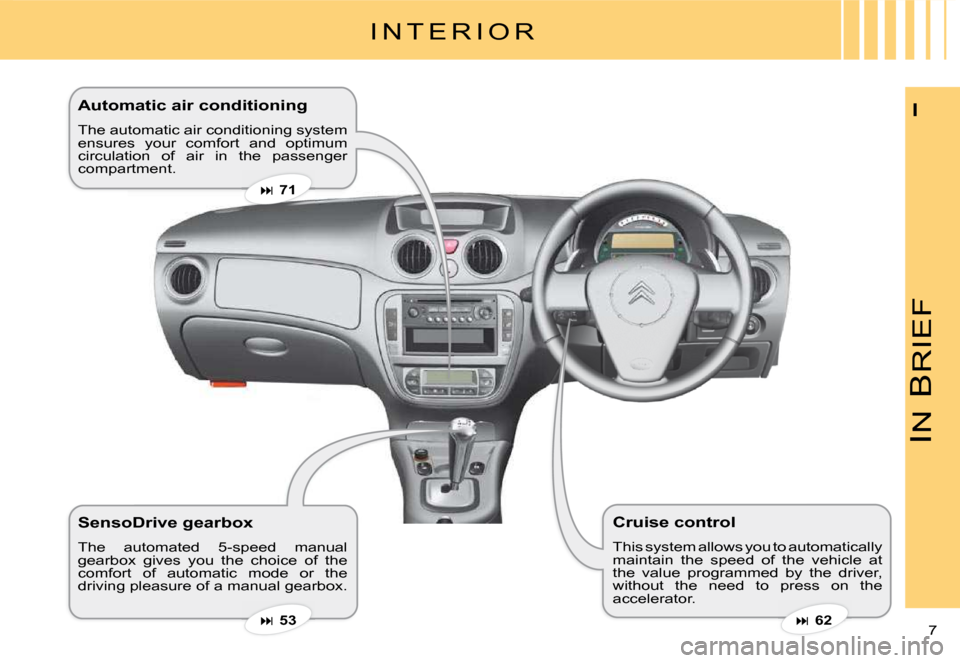 Citroen C3 PLURIEL 2008 1.G Owners Manual IN
 B
RIEF
7 
I�A�u�t�o�m�a�t�i�c� �a�i�r� �c�o�n�d�i�t�i�o�n�i�n�g� 
The automatic air conditioning system ensures  your  comfort  and  optimum circulation  of  air  in  the  passenger compartment.
S