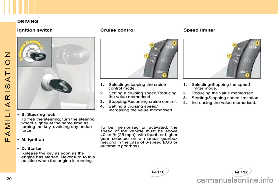 Citroen C4 DAG 2008 1.G User Guide �  110   �  112   
20 
F A M I L I A R I S A T I O N
Ignition switch
