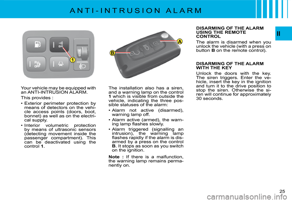 Citroen C4 PICASSO DAG 2008 1.G Owners Manual AA
B
1
II
�2�5
�Y�o�u�r� �v�e�h�i�c�l�e� �m�a�y� �b�e� �e�q�u�i�p�p�e�d� �w�i�t�h� �a�n� �A�N�T�I�-�I�N�T�R�U�S�I�O�N� �A�L�A�R�M�.� 
�T�h�i�s� �p�r�o�v�i�d�e�s� �:
�•�  �E�x�t�e�r�i�o�r�  �p�e�r�i�