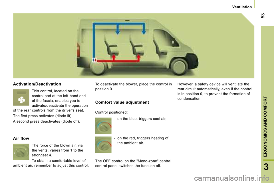 Citroen JUMPER DAG 2008 2.G Owners Manual 53
3
ERGONOMICS AND COMFORT
  Activation/Deactivation  This control, located on the  
control pad at the left-hand end 
of the fascia, enables you to 
activate/deactivate the operation 
of the rear co
