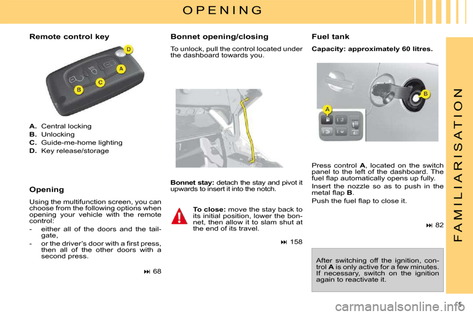 Citroen C4 PICASSO DAG 2009.5 1.G Owners Manual 5 
F A M I L I A R I S A T I O N
   
A.    Central locking 
  
B.    Unlocking 
  
C.    Guide-me-home lighting 
  
D.    Key release/storage   
 Press  control   A ,  located  on  the  switch 
panel 
