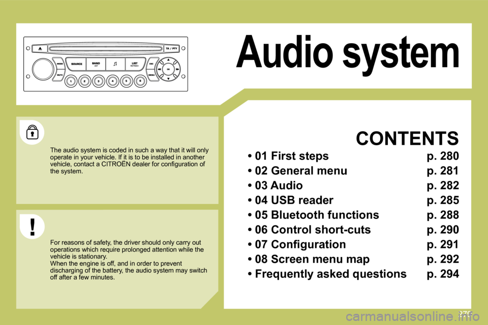 Citroen C4 PICASSO DAG 2009.5 1.G Owners Manual 279
     Audio system   
 CONTENTS 
  